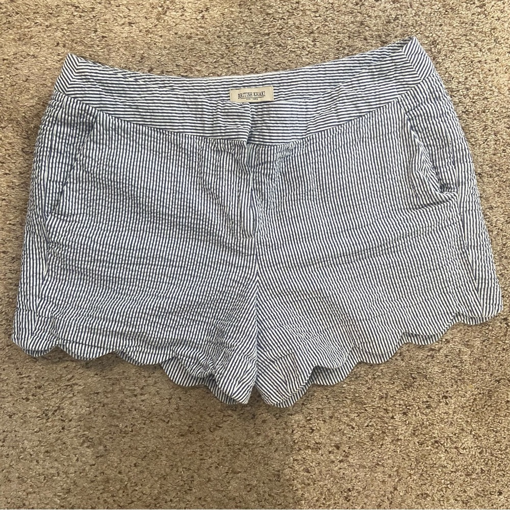 British Khaki Navy Striped Scalloped Shorts